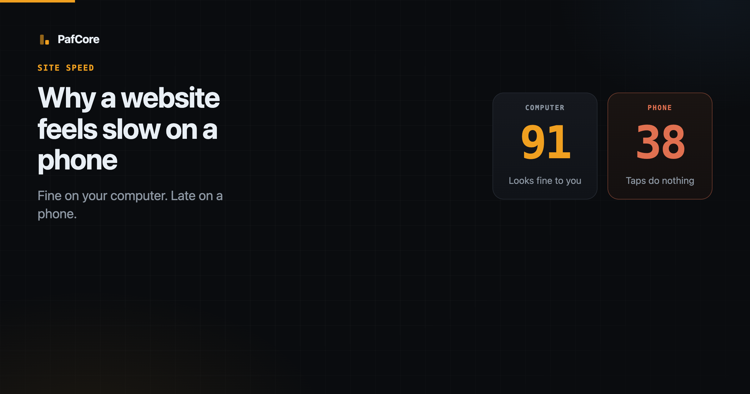 Same website: score 91 on a computer and 38 on a phone